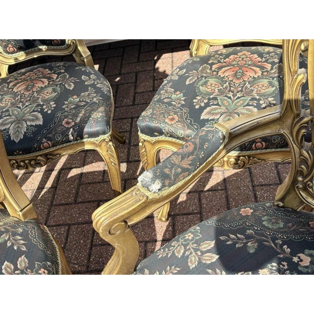 Gold French Louis Style Gold Gilt Wooden and Upholstered Armchairs, Set of 6 For Sale - Image 8 of 11