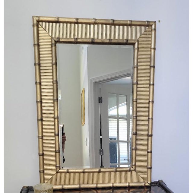 Vintage Bamboo Wall Mirror, Matte Gold Finish, Hollywood Regency Style, Beveled Glass For Sale - Image 4 of 5