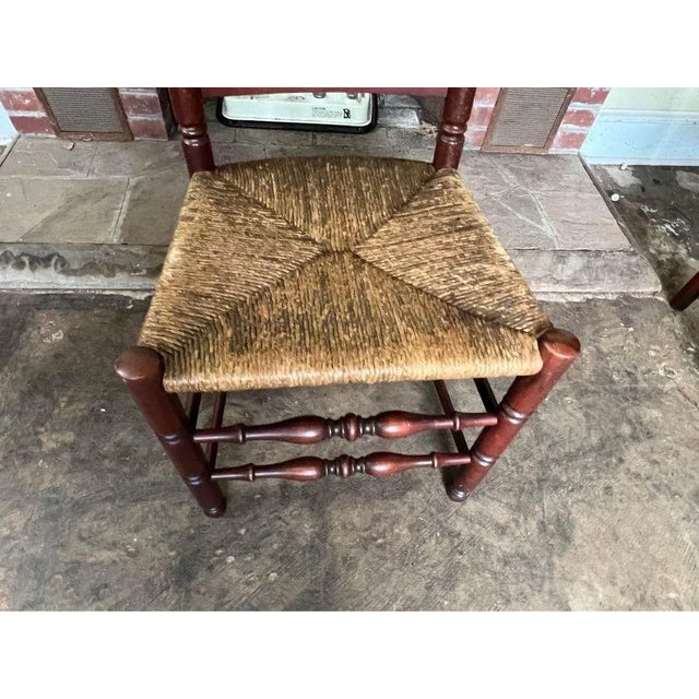 Mid 20th Century Set of Five Vintage Rustic High Ladder Back Rush Seat Dining Chairs For Sale - Image 11 of 11