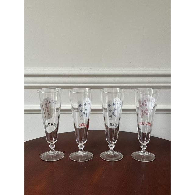 Mid 20th Century Mid 20th Century Pilsner Poker Hands Footed Glasses— Set of 8 For Sale - Image 5 of 10