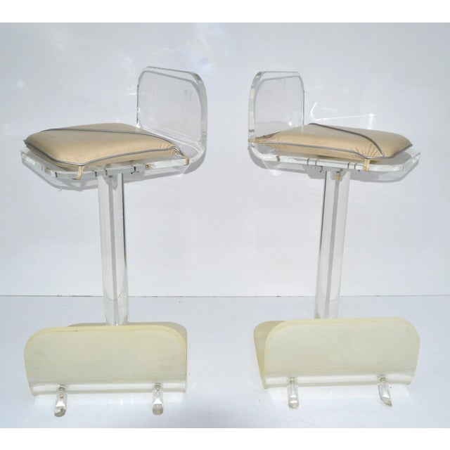 Mid-Century Modern Pair, Karl Springer Lucite Swivel & Tilt Function Bar Stools Mid-Century Modern For Sale - Image 3 of 13