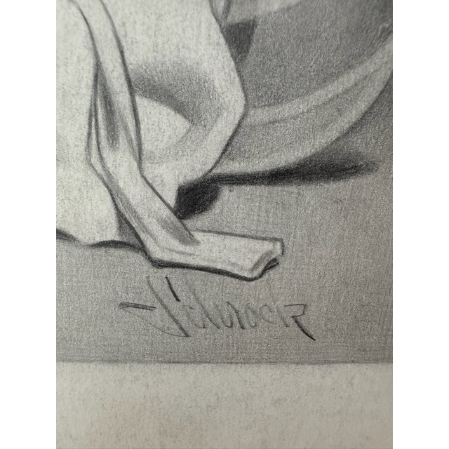 1940s 1940s Original Signed Graphite Illustration of Baby Hugging Puppy, 12 I× 10 In. For Sale - Image 5 of 6