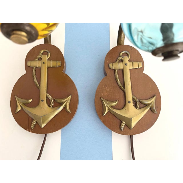 Nautical Glass Ball & Anchor Sconces - a Pair For Sale - Image 11 of 18