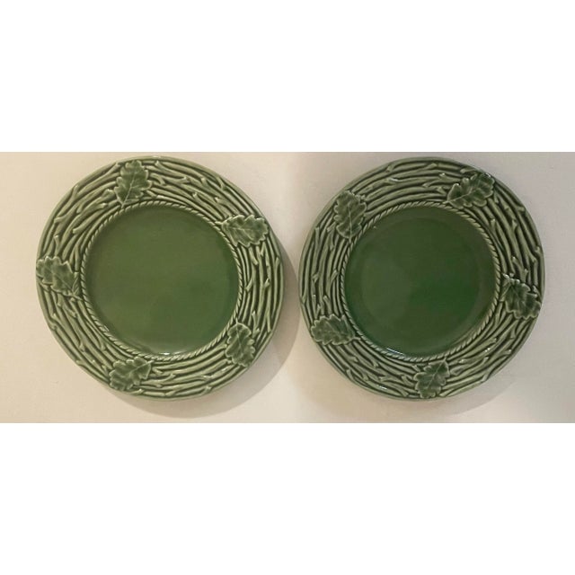 Late 20th Century Bordallo Pinheiro Majolica Plates Green Oak Leaf Acorn - Set of 6 For Sale - Image 5 of 10