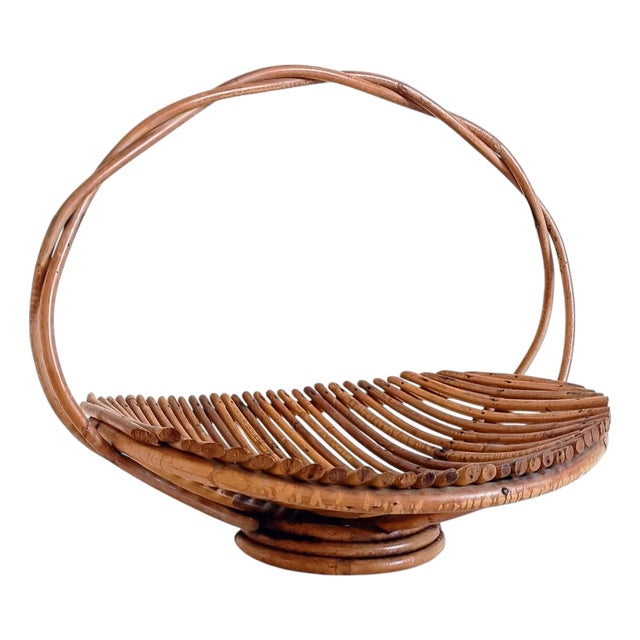 Vintage Rattan Fruit Bowl Basket Centerpiece by Franco Albini, 1950s For Sale