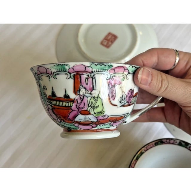 1940s Medallion Tea Cup & Saucer Sets Set of 2 - 4 pcs For Sale - Image 14 of 17
