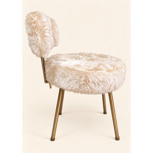 Vintage Dressing Table Chair with Faux Fur Upholstery and Gold Legs, 1960s For Sale - Image 3 of 6