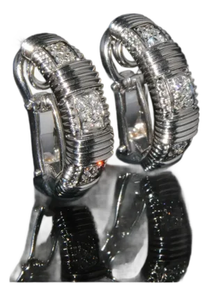 Authentic Roberto Coin Natural 0.30Cts Diamond Appassionata 18k White Gold Huggie Hoop Earrings, A Pair