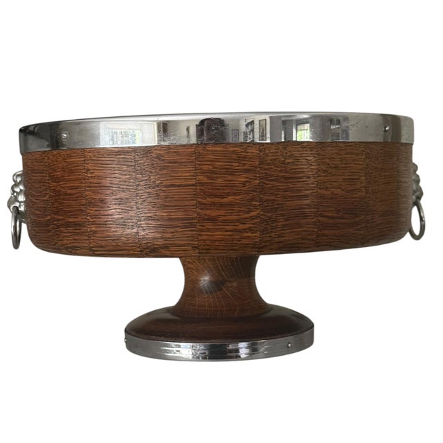 Vintage English Colonial Style Oak Pedestal Center Bowl With Lion Ring Handles For Sale In Los Angeles - Image 6 of 9
