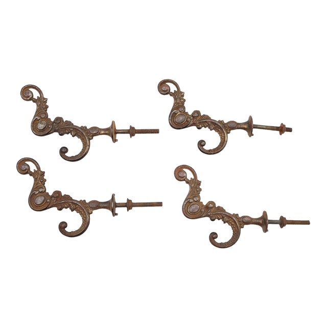 Antique Victorian Brass Plated Cast Iron Hall Tree Hook Set For Sale