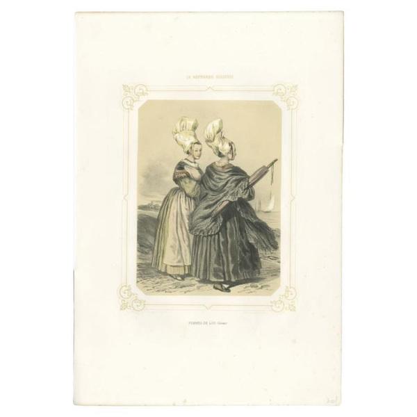 Antique print titled 'femmes de luc (calvados)'. Old print depicting women from luc-sur-mer, france. This print originates...