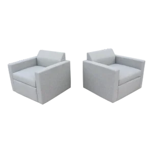 Modern BassamFellows for Herman Miller Bevel Gray Fabric Club Armchair - a Pair