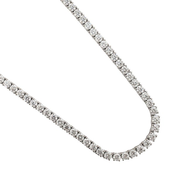 Unisex 14k White Gold 4-Prong 17.70ctw Lab Grown Diamond Tennis Chain Necklace For Sale In Houston - Image 6 of 8