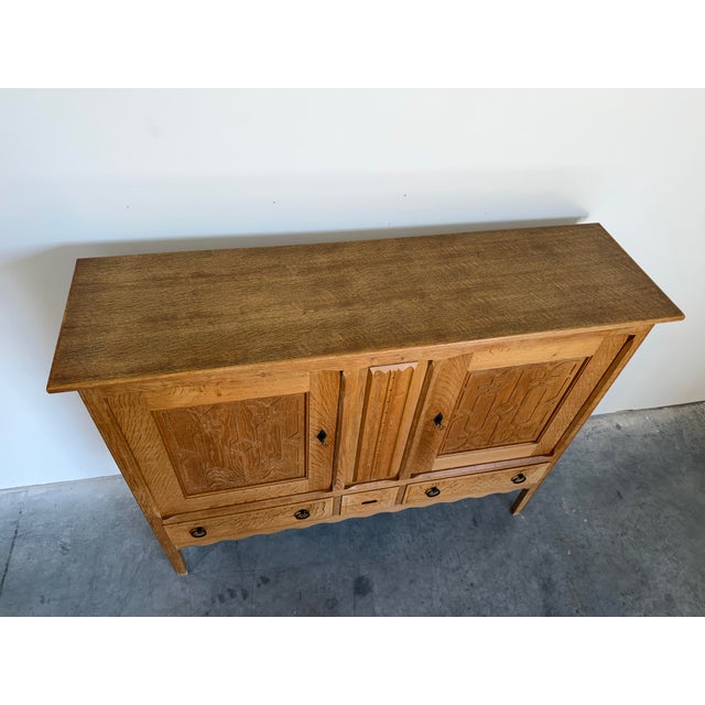 1970s Danish Oak Brutalist Carved Front Sideboard Attrb Henning Kjaernulf For Sale - Image 9 of 12