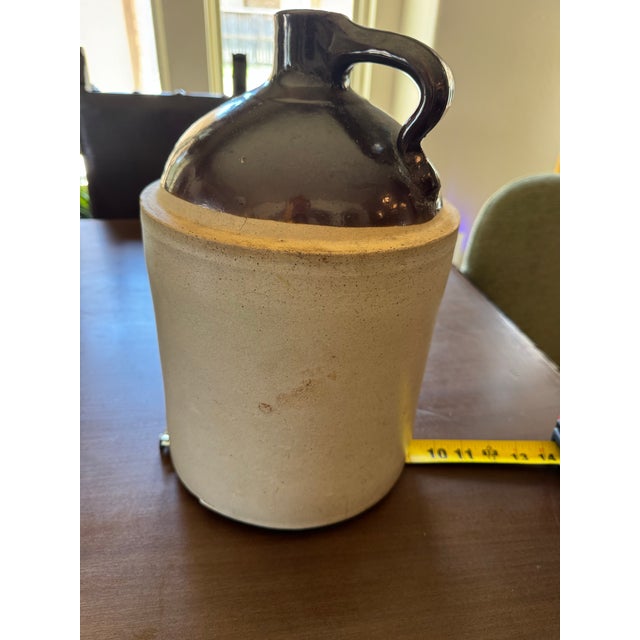 Antique American Salt-Glazed Stoneware Jug With Albany Slip Shoulder, Circa 1890 For Sale - Image 10 of 12