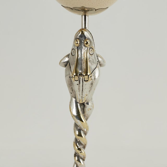 Pair of Mid Century Silver Plate Ostrich Egg and Frog Candlesticks by Antony Redmile For Sale - Image 13 of 15