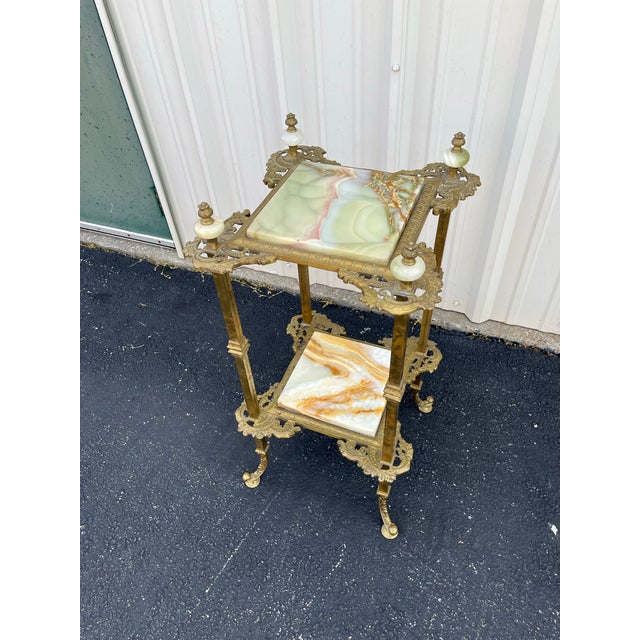Mid 20th Century Art Nouveau Two-Tier Onyx and Brass Planter Stand For Sale - Image 12 of 12