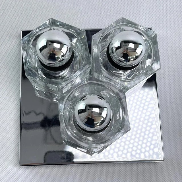 Wall Lamp in Ice Glass and Chrome from Peill & Putzler, 1970s For Sale - Image 3 of 7