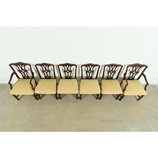 1980s Baker Furniture Style Georgian Carved Mahogany Dining Chairs, Set of Six For Sale - Image 5 of 13