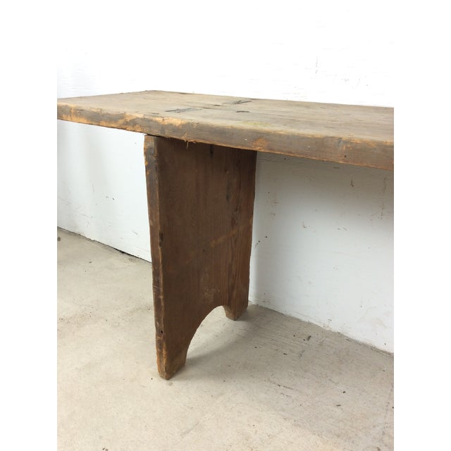 Antique Farmhouse Style Long Primitve Bench With Tongue & Groove Joinery For Sale - Image 16 of 17