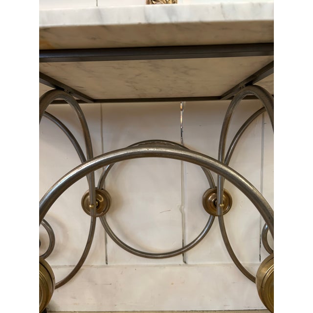 White Steel Brass and Marble French Style Patisserie Console Table For Sale - Image 8 of 10