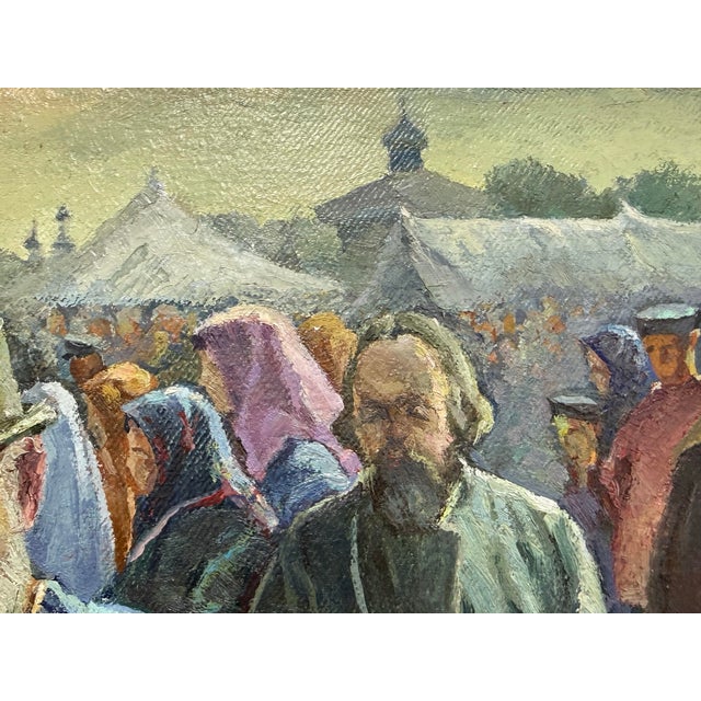 Russian Oil on Canvas Market Scene, Circa 1950's For Sale - Image 4 of 12