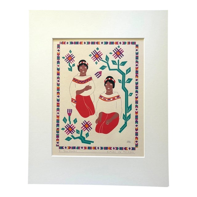Carlos Mérida Silkscreen Print "Tzeltzales, Estado de Chiapas" in 16x20 mat 1945 For Sale