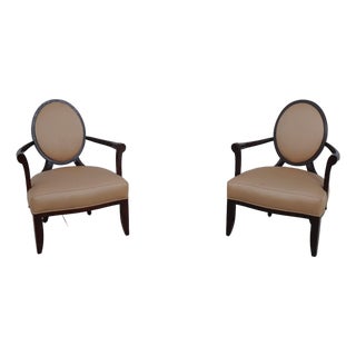 Pair of Baker Mahogany Medallion Back Armchairs For Sale