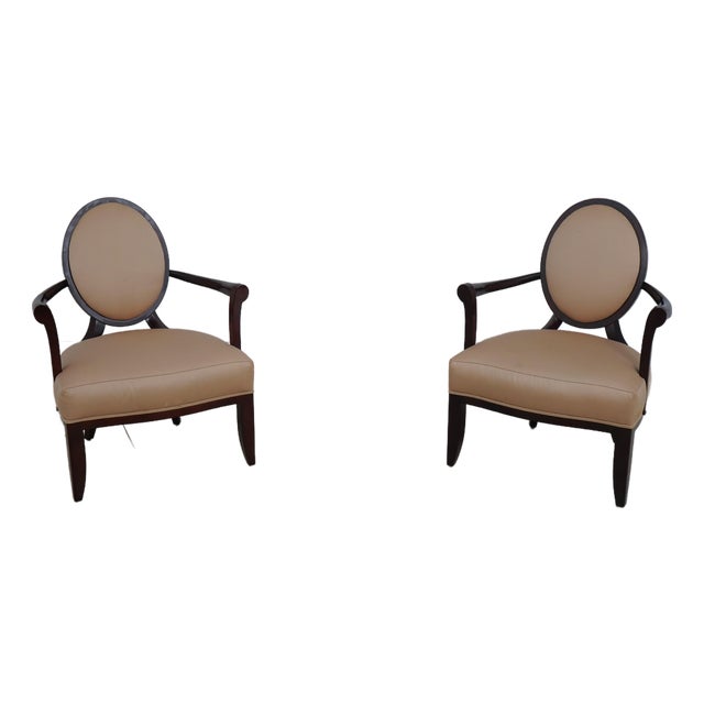 Pair of Baker Mahogany Medallion Back Armchairs For Sale