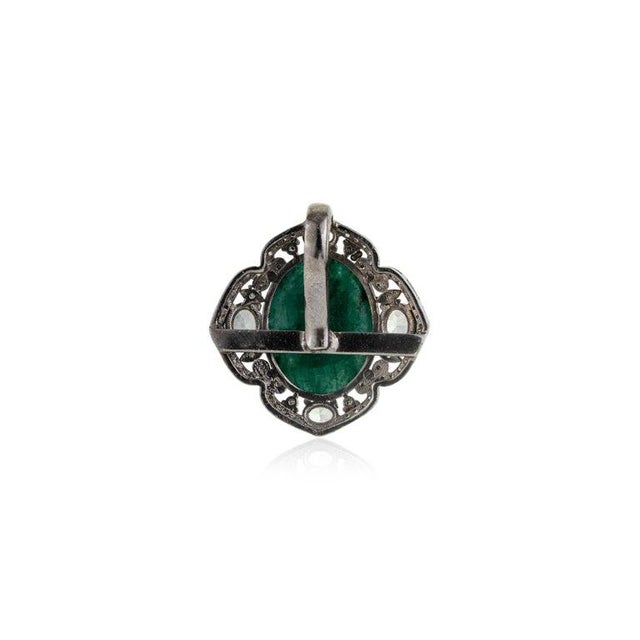 Art Deco Victorian Style Halo Pendant With Emerald & Blue Topaz in Solid Silver For Sale - Image 3 of 7