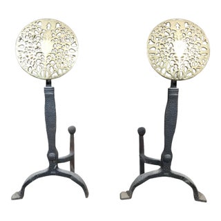 Antique English Iron and Brass Andirons—A Pair For Sale