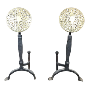 Antique English Iron and Brass Andirons—A Pair