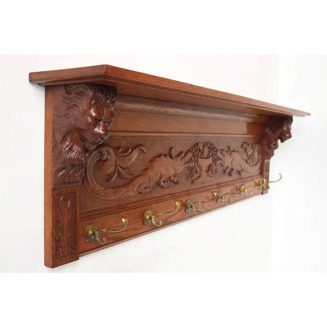 Antique Renaissance Revival French Coat Rack Lion Masks, 1880 For Sale - Image 3 of 13