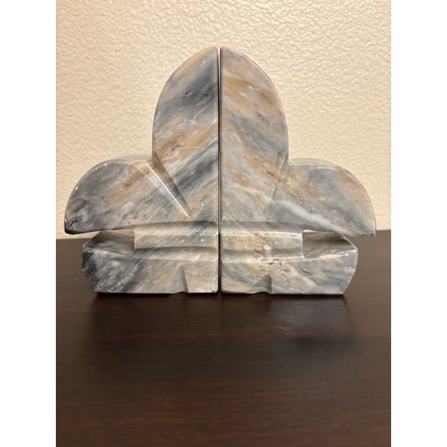 Fleur De Lis Vintage Marble Bookends - A Pair For Sale - Image 4 of 4