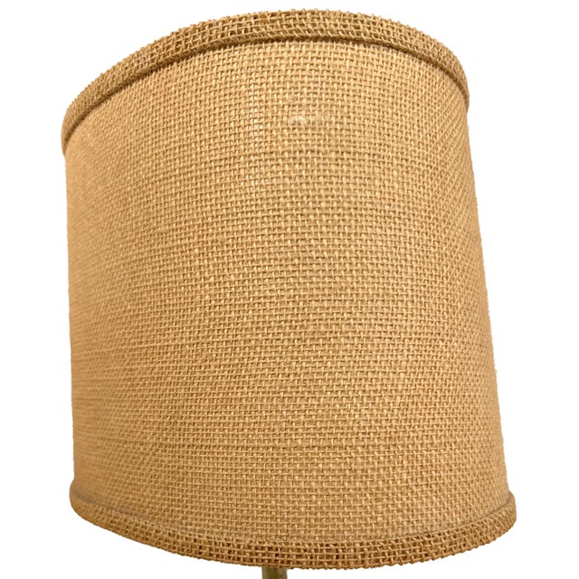 Vintage 1970s Brass Whale Table Lamp W/ Walnut Wood Base & Grasscloth Shade For Sale - Image 17 of 18