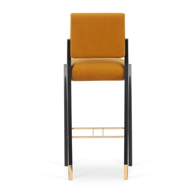 Not Yet Made - Made To Order Arches II Bar Stool in Mustard Velvet and Black Lacquered from Insidherland For Sale - Image 5 of 9
