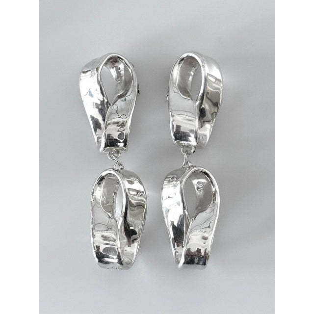Sculptural Clip Earrings in 925 Sterling Silver from Bat-Ami, Israel, 1970s, Set of 2 For Sale - Image 9 of 9