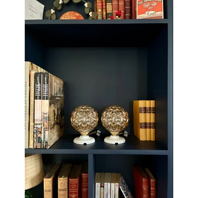 Globes Wall Lights in Amber Glass and Ceramic, 1970, Set of 2 For Sale - Image 3 of 5