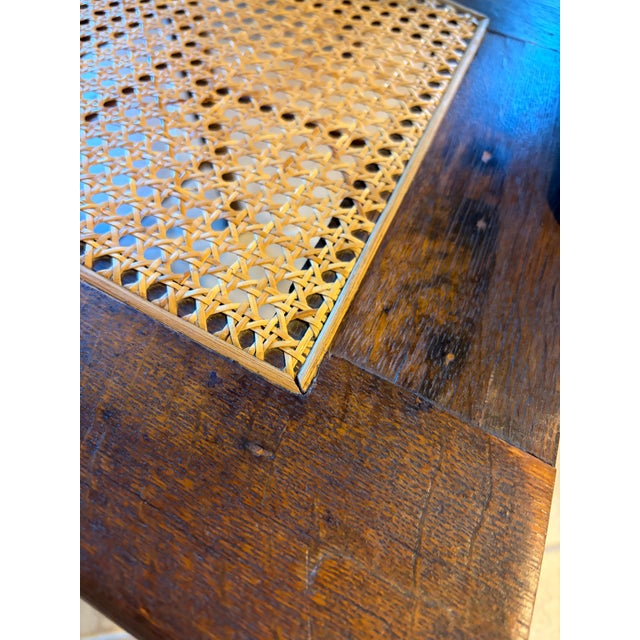 Wood Antique Oak Pressed-Back Dining Chair With Cane Seat and Turned Spindles For Sale - Image 7 of 8
