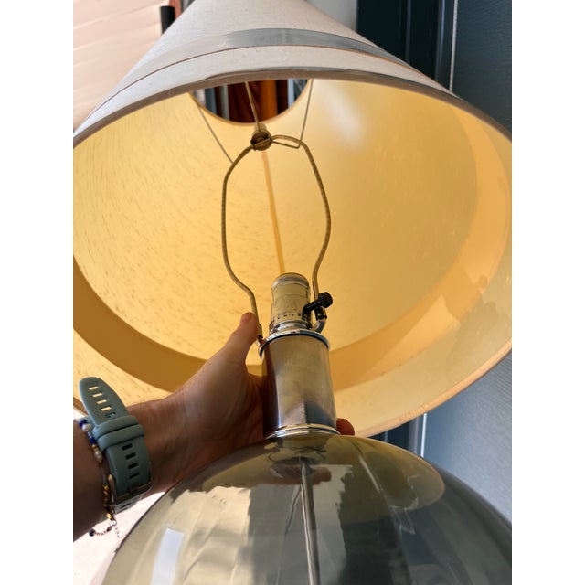 1970s 1970s Hollywood Regency Smoked Glass Globe Table Lamps With Chrome Bases & Original Shades - a Pair For Sale - Image 5 of 8