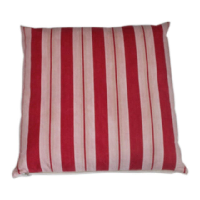 Large Vintage Thick Red Striped Ticking Pillow For Sale