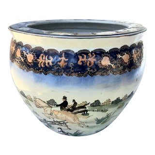 Asian Style Fish Bowl Planter With Fox Hunting Scene For Sale