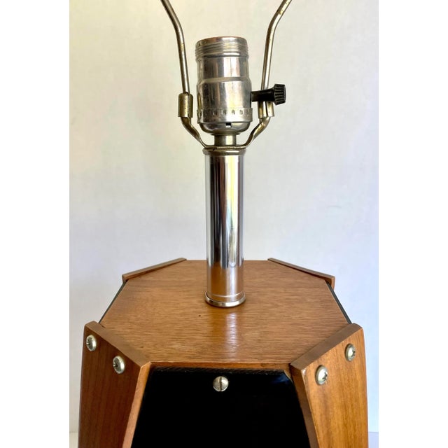 Frank Lloyd Wright Mid 20th Century Chrome, Teak Bentwood and Smoked Lucite Lamp For Sale - Image 4 of 11