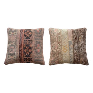 Faded Anatolian Rug Pillow Cover 24'' X 24'' - Set of Two For Sale