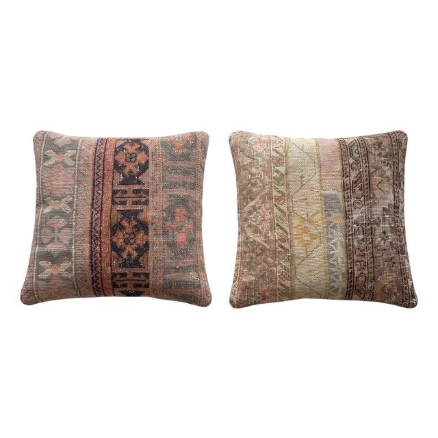 Faded Anatolian Rug Pillow Cover 24'' X 24'' - Set of Two For Sale