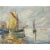 Antique Framed Oil Painting on Canvas by E. Halleux dated 1940 captures the timeless scene of a village's fishing fleet...