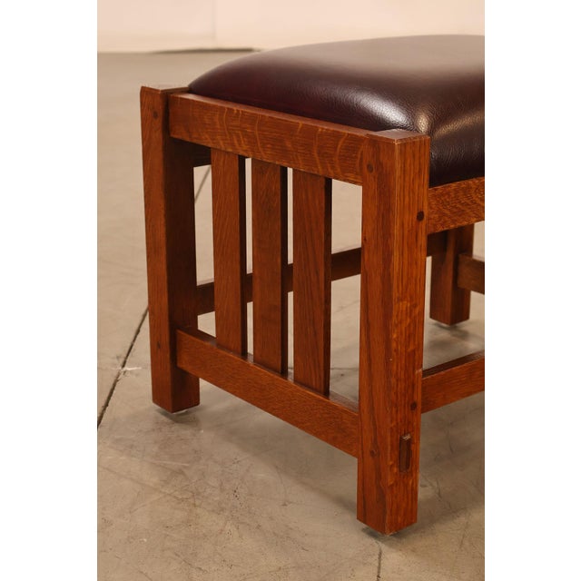 Wood Stickley Mission Collection Oak & Leather Ottoman Footstool For Sale - Image 7 of 18