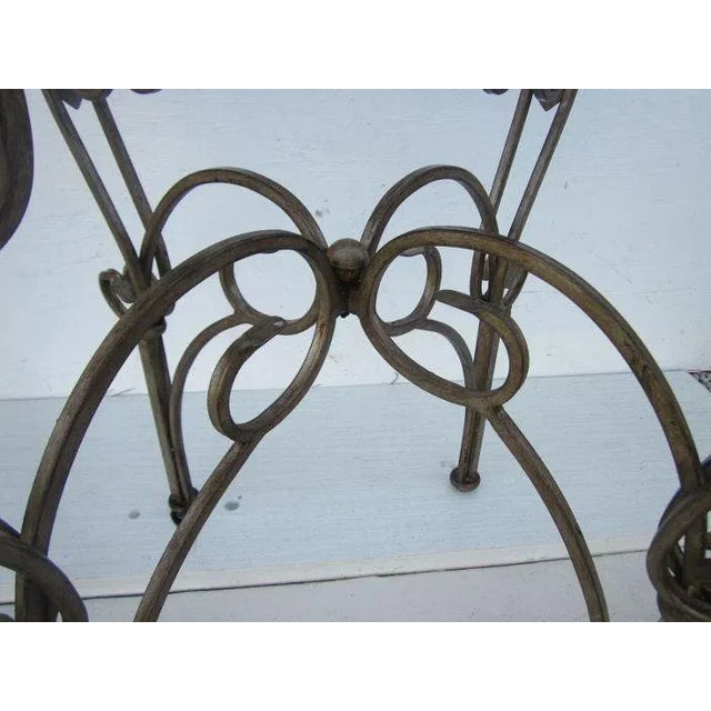 1980s Metal Accent Round Table Gold Color Leaf Design Glass Top For Sale - Image 9 of 13