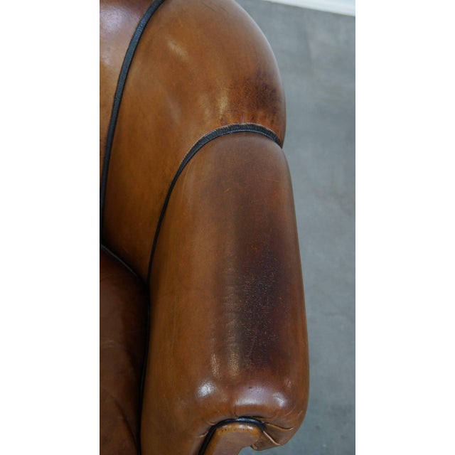 Brown Cognac-Colored Leather Club Chair For Sale - Image 8 of 12