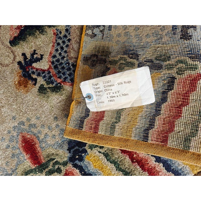 1920s Ivory Dragon Antique Chinese Silk & Metallic Threads Carpet 4'3" X 6'3" Handknotted Wool Rug For Sale - Image 14 of 14